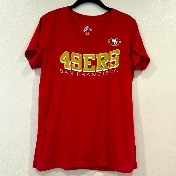 Women's San Francisco 49ers Red Short Sleeved V-Neck T-Shirt Size Large - Picture 1 of 7